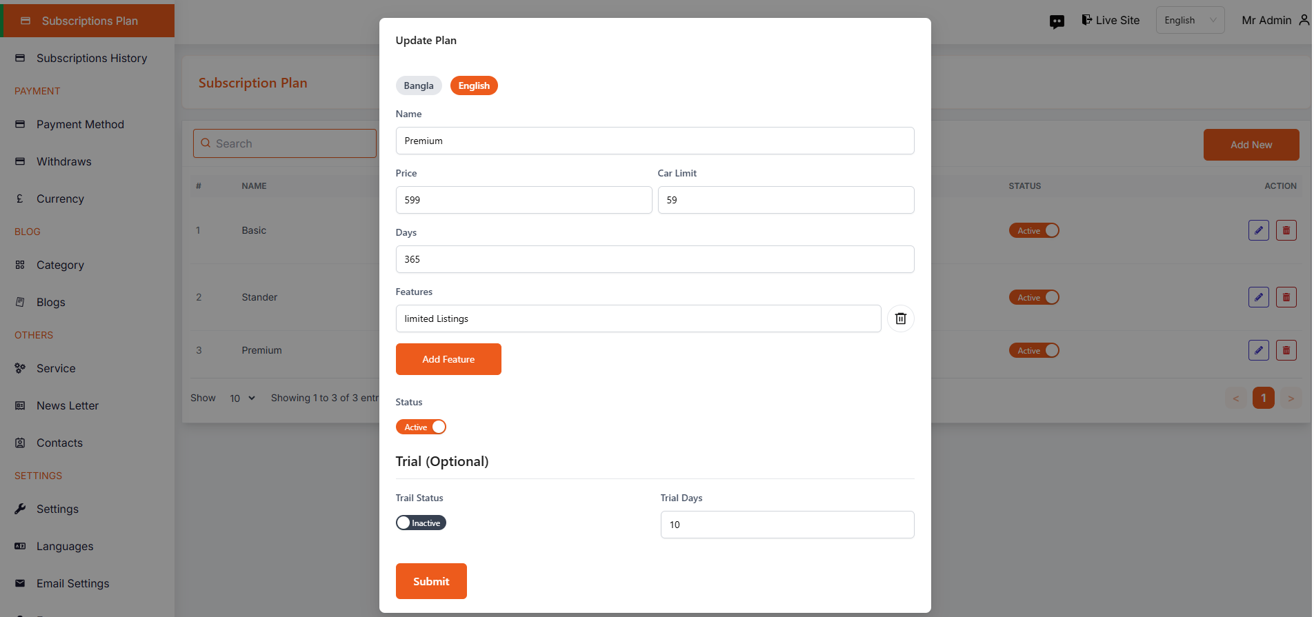 edit subscription