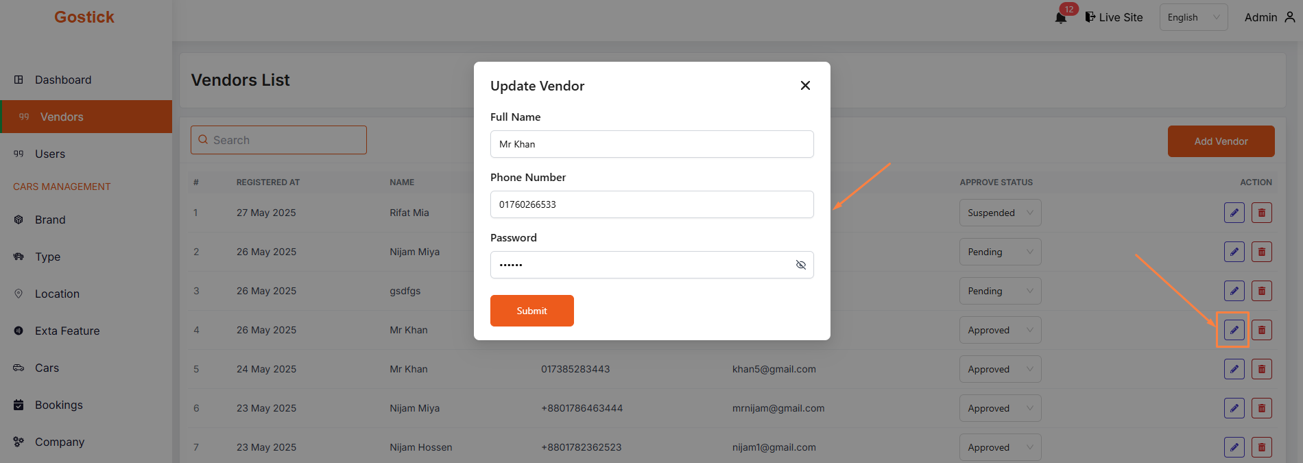 edit vendor