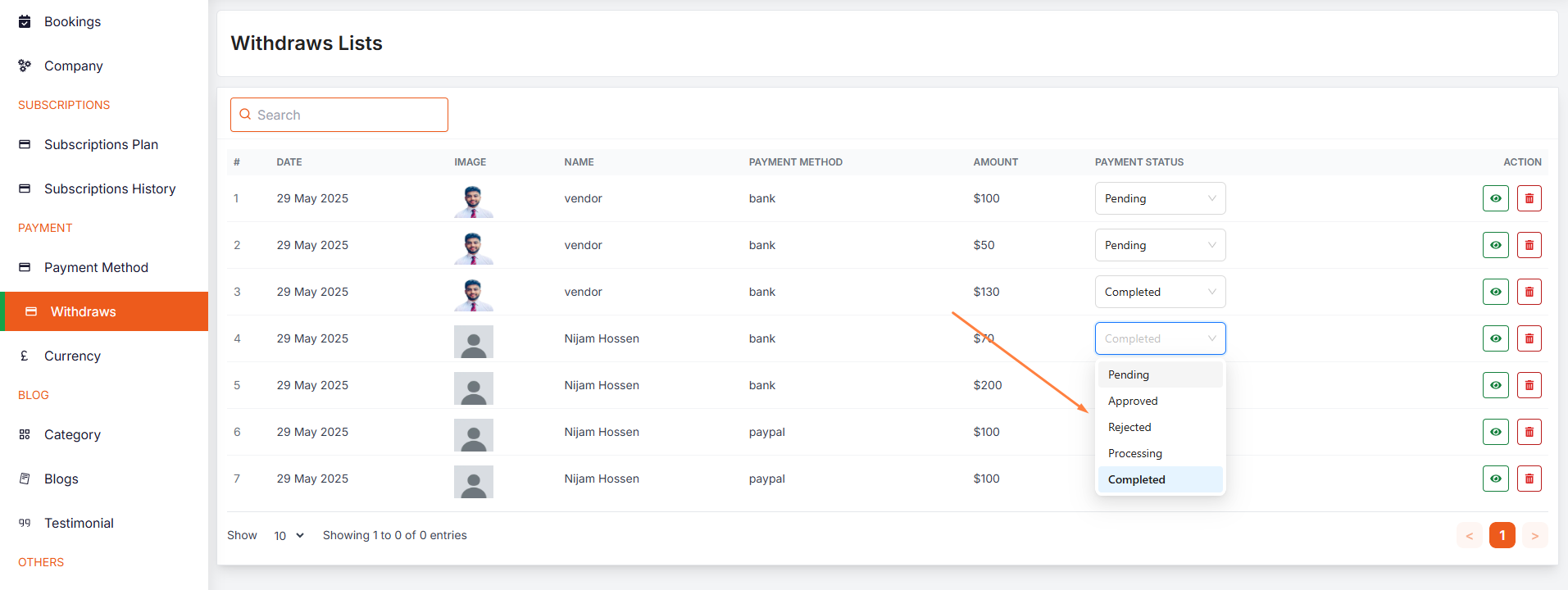 payment status