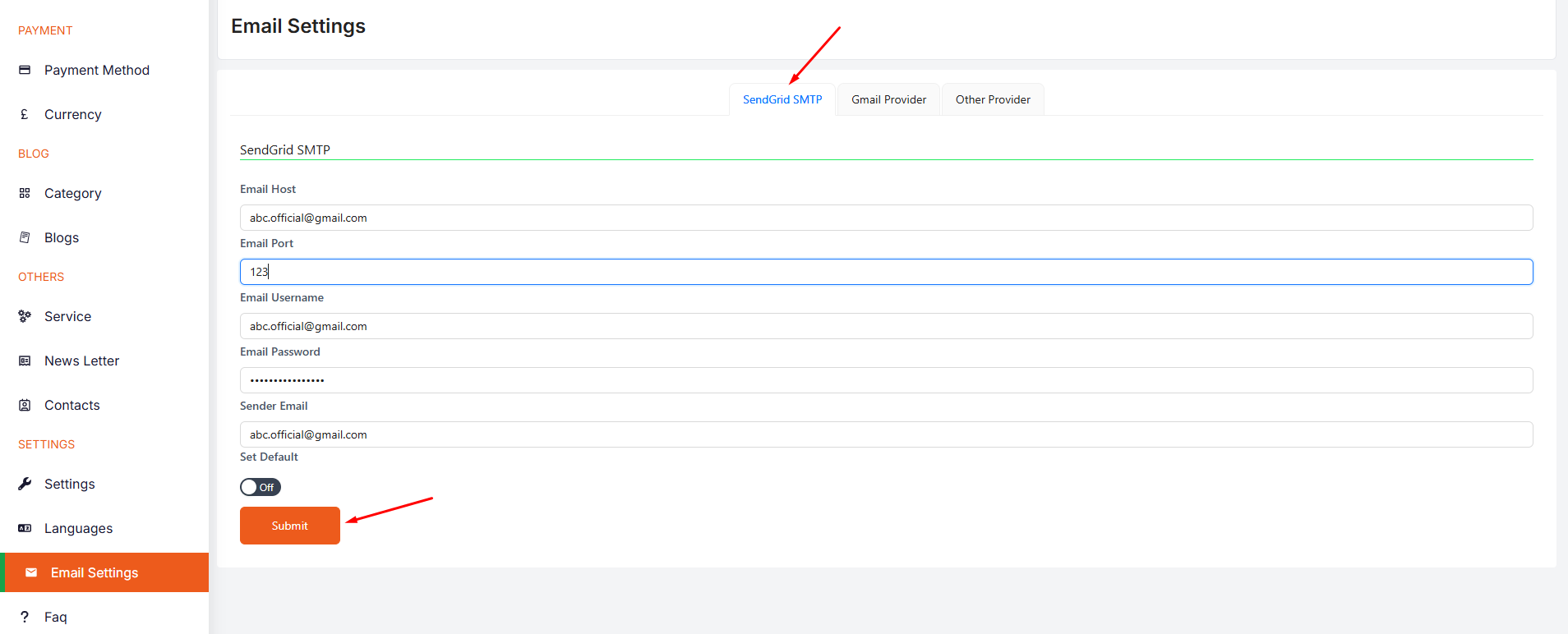 Email Settings